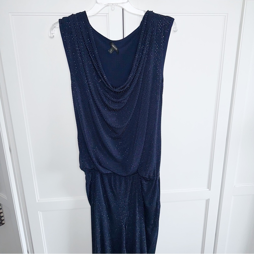 Grayse Jumpsuit Diamond Pave Cowl Neck Navy Stud Large CottageCore Y2K Glam - Picture 14 of 15
